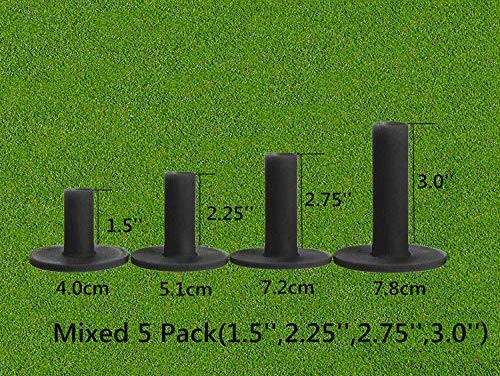 FINGER TEN Golf Rubber Tees Driving Range Value 3/4 Pack, Mixed or Same Size 1.5’’ 2.25’’ 2.75’’ 3’’ for Practice Mat (Black Mixed 4 Pack(1.5,2.25,2.75,3))