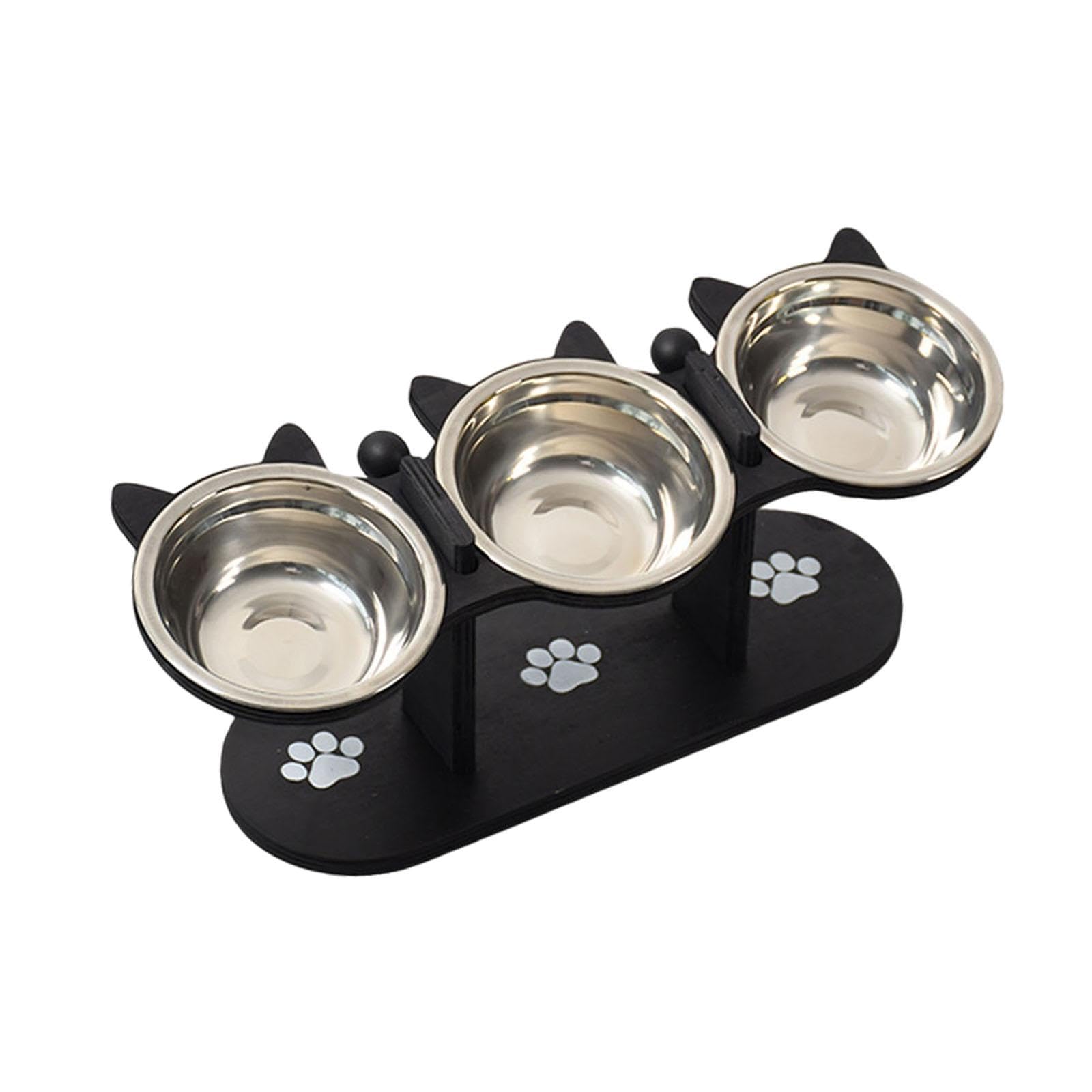1 Cuenco Elevado para Gatos Y Perros Doble Función con Soporte de Madera Y Recipientes de Acero Inoxidable Removibles Adecuado para Mascotas, Negro, Individual