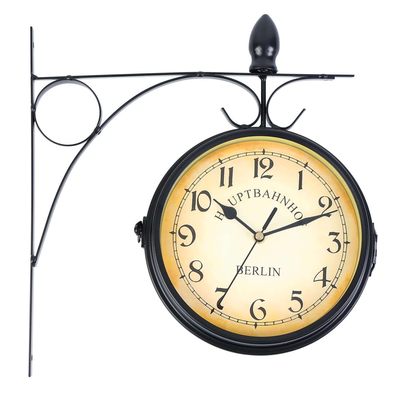 Samger - Reloj de pared de doble cara retro con soporte, 18 cm, estilo retro con batería, reloj de estación de tren Nueva York, reloj de metal, color negro
