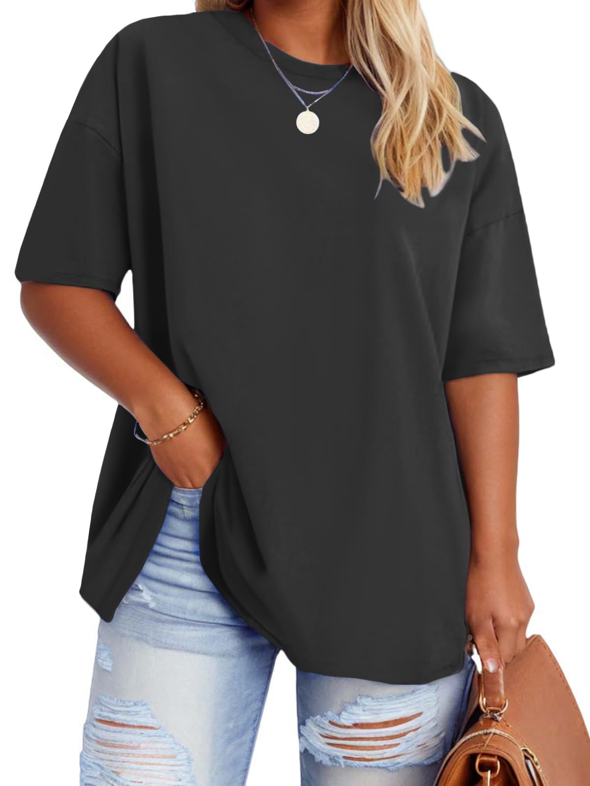 VISLILY Plus-Size-Tops for Women Casual Short Sleeve T Shirts Summer Crew Neck Tees Oversized Comfy Loose Fit Tunics XL-5XL