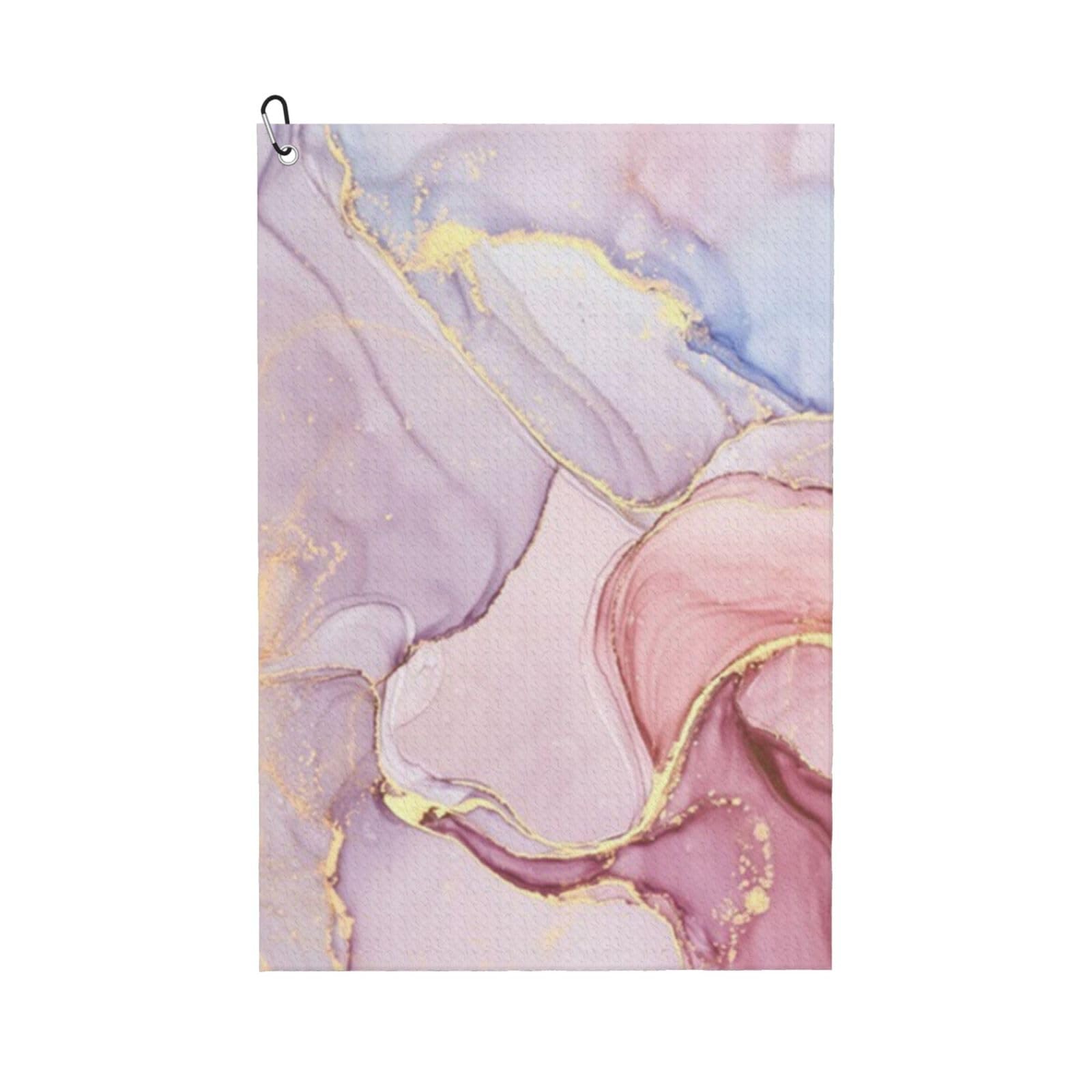 Hnnkloy Pink Marble, 16x24 in Portable Waffle Golf Towels with Carabiner Clip for Golf Bag