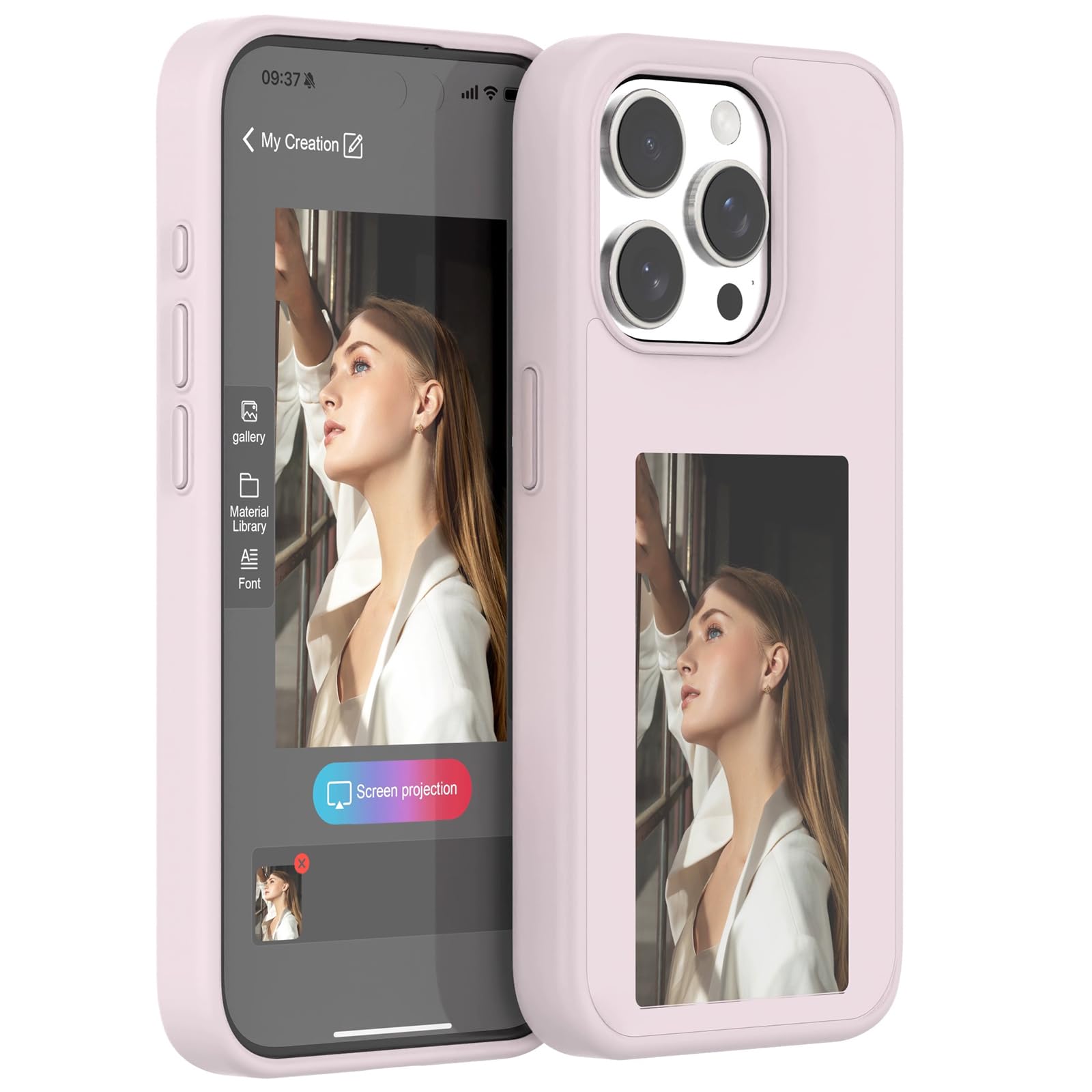 Smart Ink Phone Case for iPhone 15 pro max, Smart Ink Screen Phone Case NFC E-Ink iPhone Case Snap Frame DIY Customizable Images, Display 3.5 Inch Picture on Case(Pink, iPhone 15 pro max)