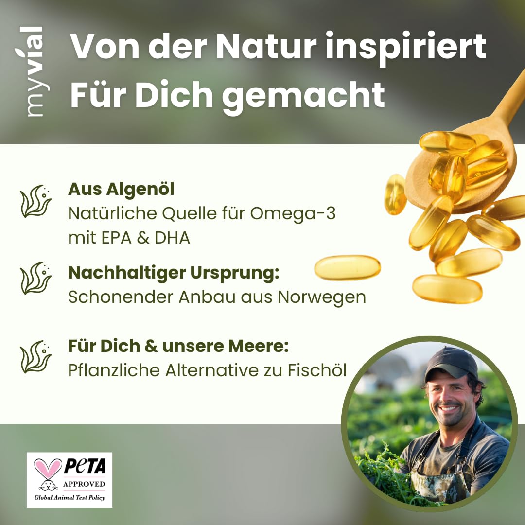 Omega 3 Kapseln vegan 240 Stück – 600 mg EPA & DHA aus Algenöl – hochdosiert – Triglycerid-Form – nachhaltig produziert in Deutschland – ohne Zusatzstoffe – laborgeprüft (Packung mit 2)