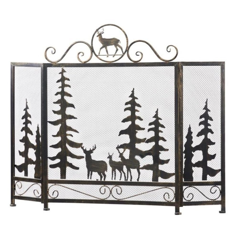 fireplace cover Distressed Style Hollow out Foldable Fireplace Screen Partition with Elk Pattern Fireproof Guardrail