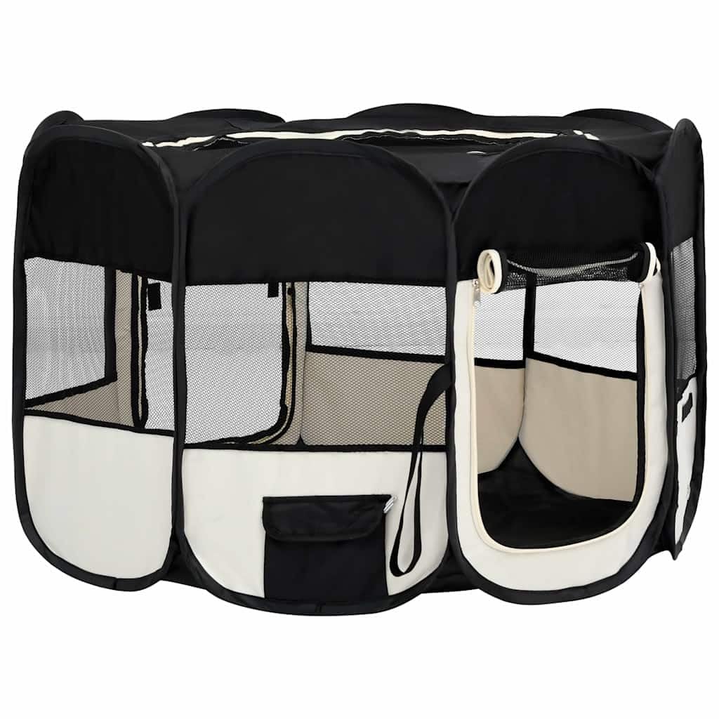 Box pieghevole per cuccioli con borsa per il trasporto, 110 x 110 x 58 cm | Recinto pieghevole per l'uso in soggiorno o in viaggio. Con pratiche tasche laterali e chiusura lampo.