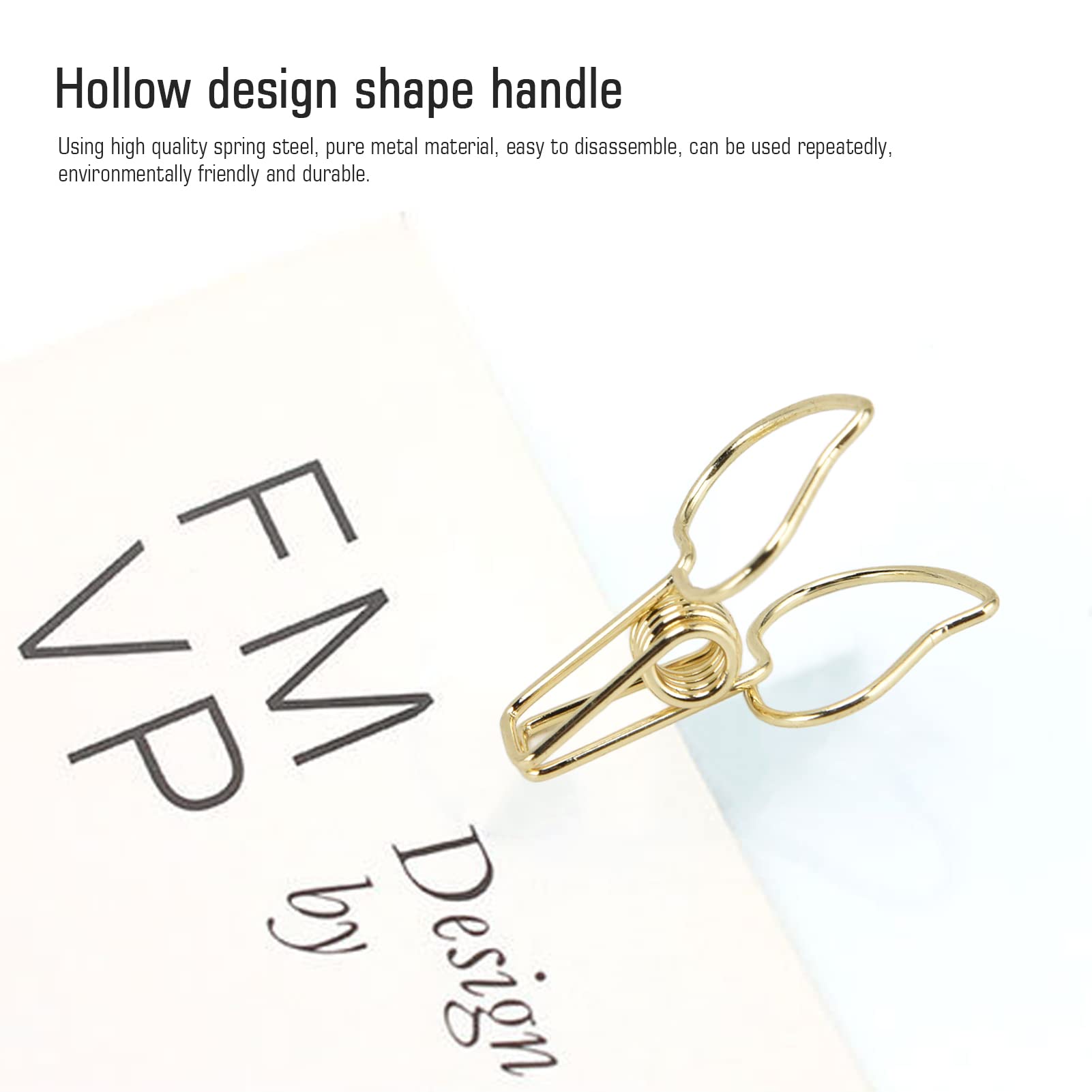 Chip Clips 20pcs, Hollowed 1.4in Bag Clips Food Clips Leaf Design Metal Bag Clips for Chips Electroplating Iron Wire Bag Clips Photo Clips Clothespins Clip for Food Bags, Laundry, Paper(Gold)