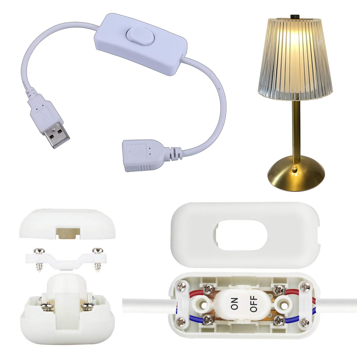 2 Pieces 6A Inline Switch Torpedo Switch with Screwdriver Double Pole Switching In-line Cord Switch Halfway Rocker Button Accepts 2 Core for Small Appliance or Lamp (White) - Image 4