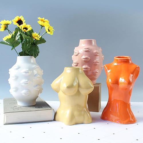 Miniatura 5 de Ceramic Flower Vase, Ornament Vase Lip Flower Vase for Bookcase Home Living Room Decoration - White
