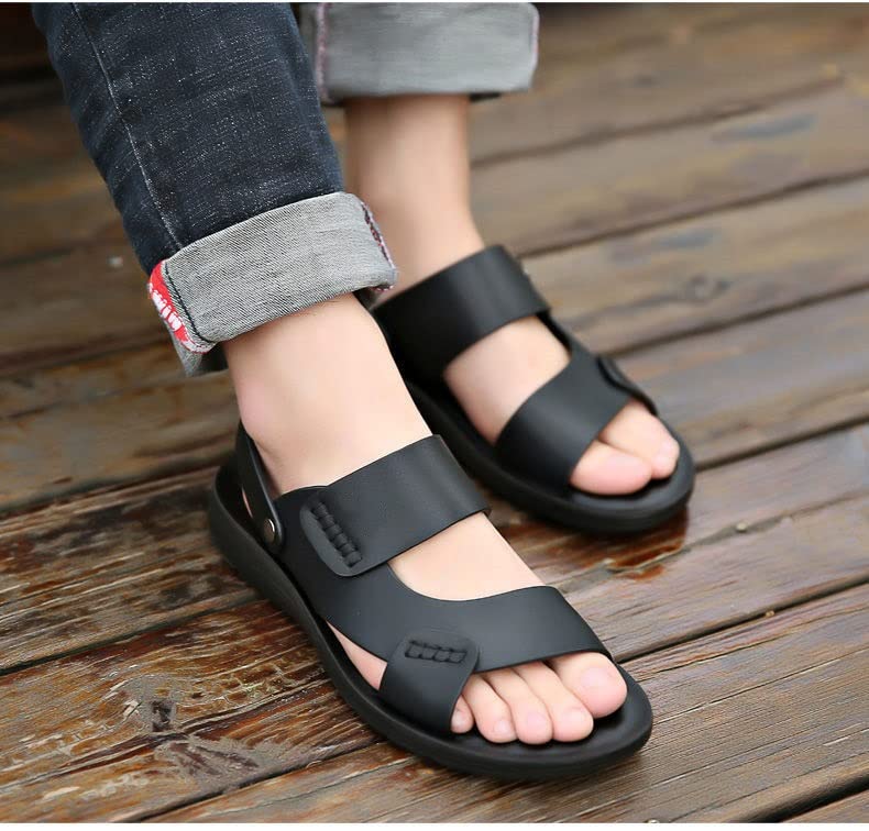 Men's Sandals Comfortable Soft Leather Men Black Beach Slippers Male Sandalies2