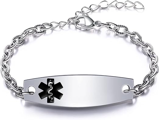 Medical Alert bracets for Women & Girls, Custom Medical ID Bracelets with Free Engraving, Emergency Bracelets with Stainless Steel ID Tag
