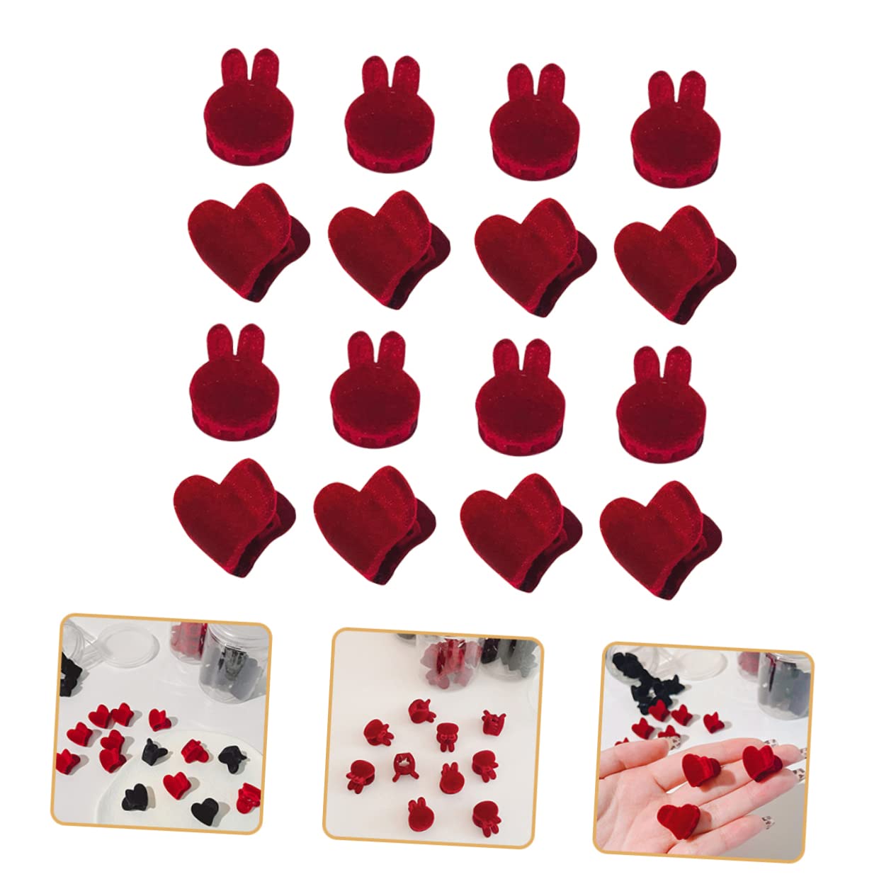 VICASKY Mini Pinces à Cheveux Lot de 16 Griffes Solides Décoratives en Tissu Rouge Forme Cœur et Tête de Lapin Accessoires Mode pour Filles pour Diverses Occasions