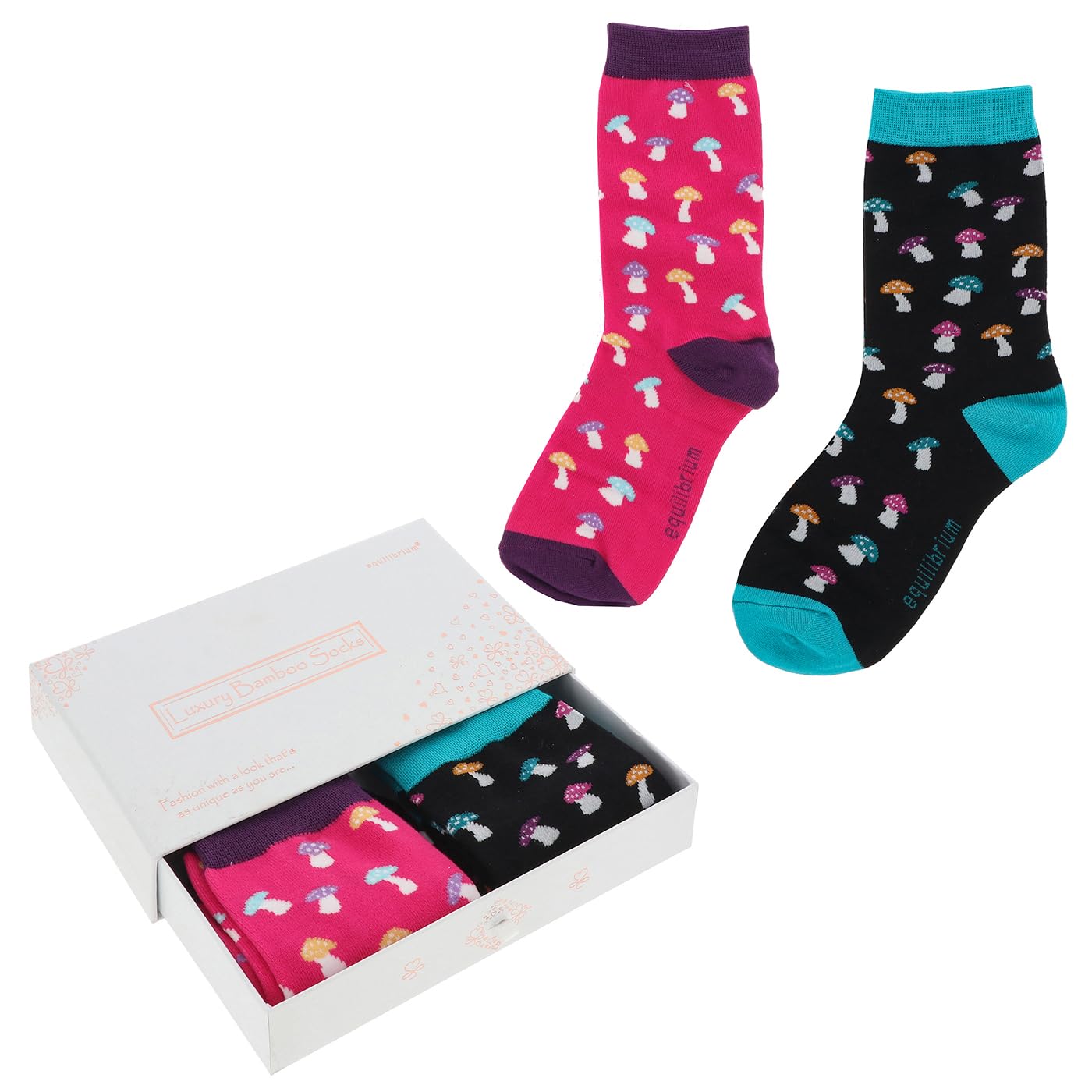 equilibrium Ladies Bamboo Socks Gift Box – Mushroom Pattern – Luxury Soft Breathable Women’s Set