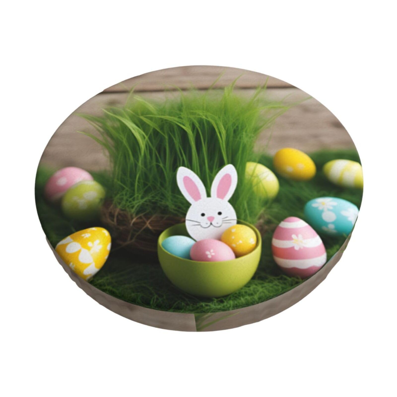 ACVnbm Easter Egg Bunny Grass Wooden Print Round Bar Chair Cushion Cover, Elastic Chair Protector For Kitchen Bar Dining