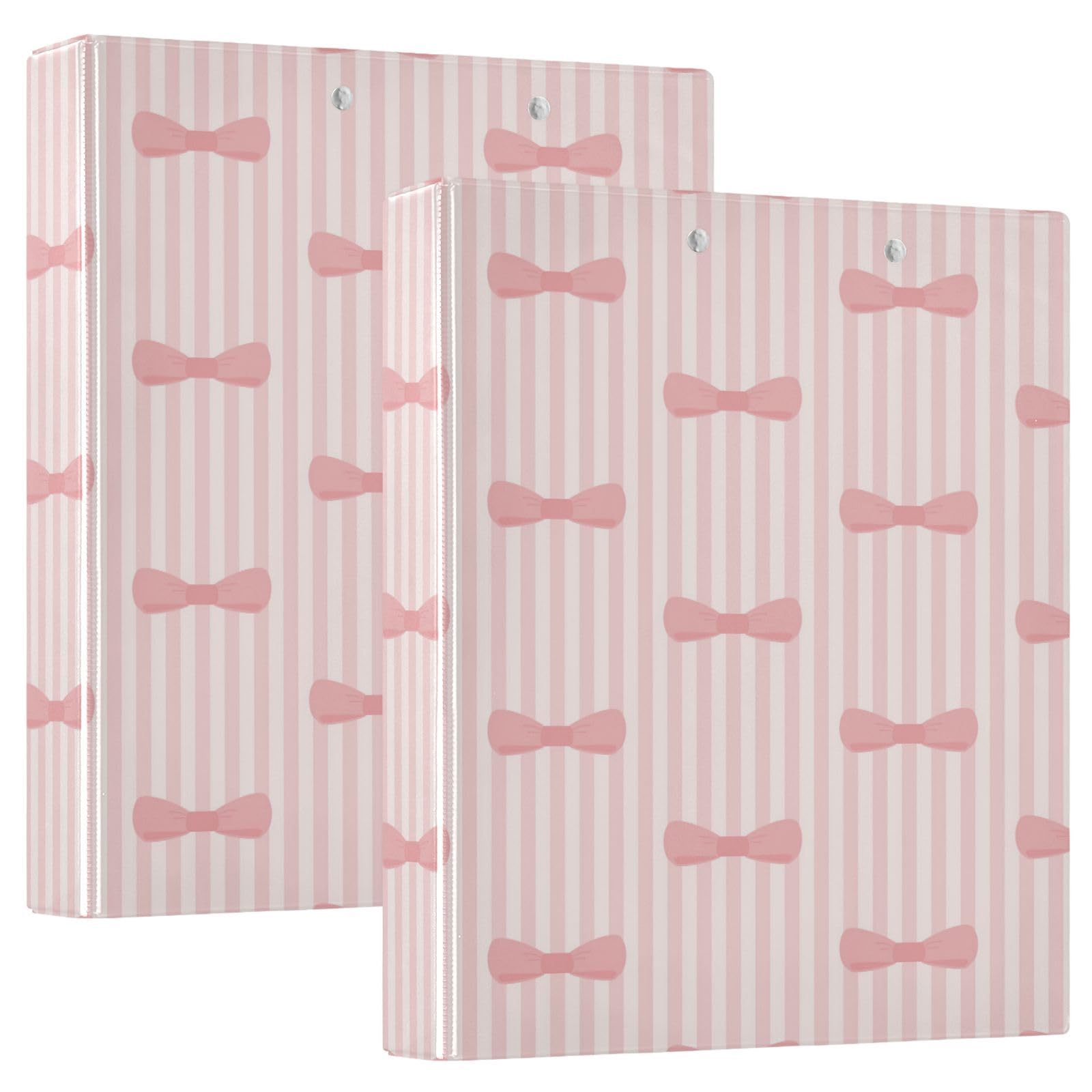SKYSHU Pink Bowknots, 3 raccoglitori ad anelli rotondi con 3 tasche interne trasparenti in PVC, impermeabili, robusti, con clip in metallo antiscivolo, raccoglitori versatili per contenere 200 fogli,