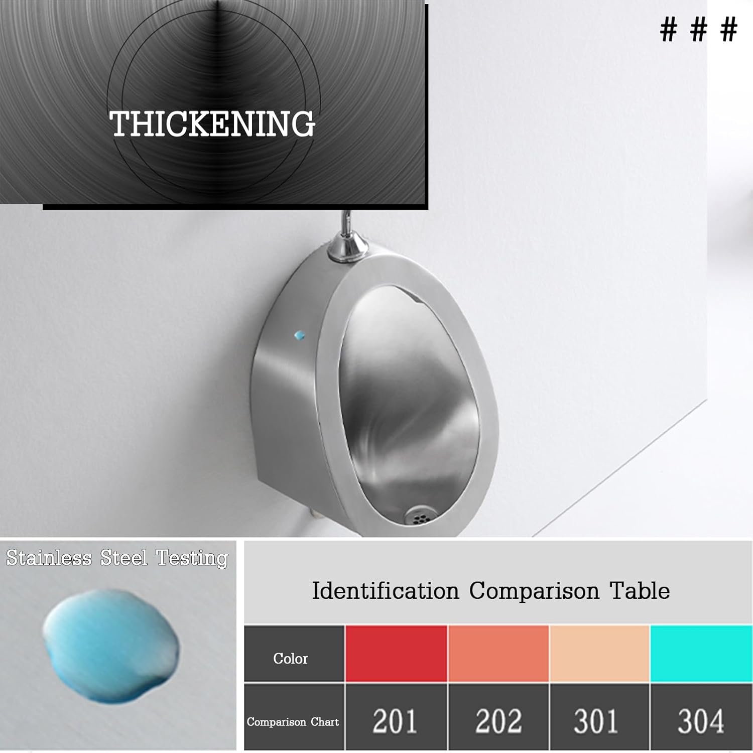 Durable 304 Stainless Steel Urinal for Men, Wall Mounted with Touch-Free Flush and Easy-Clean Surface, Perfect for Restaurants, Warehouses, KTV, Train Stations, and Parking Garages(Style-a)
