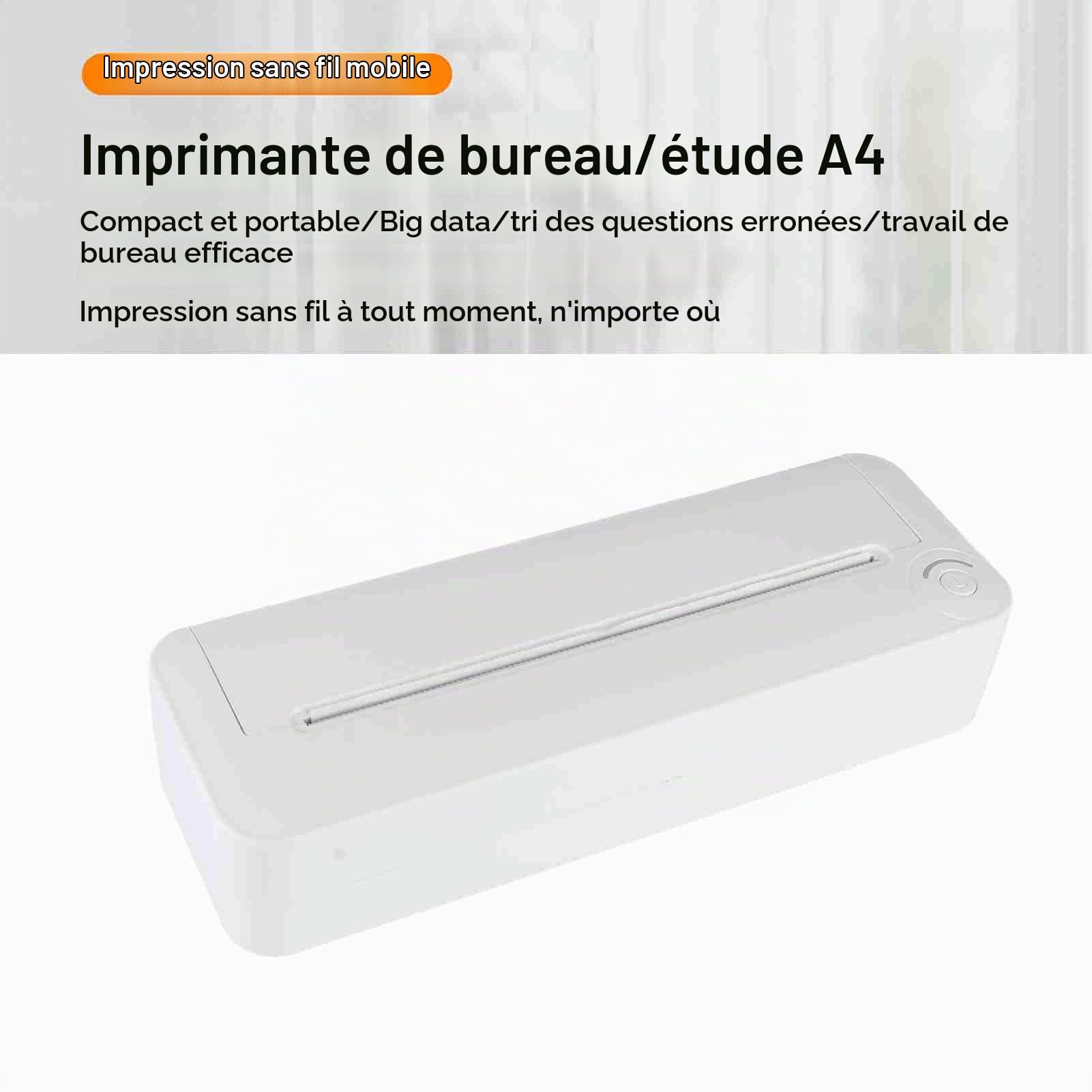 HUIOP Imprimante portable, imprimante papier portable A4, impression thermique, connexion sans fil BT compatible avec iOS et Android, support d'imprimante photo mobile 210 mm de large pour voyages en