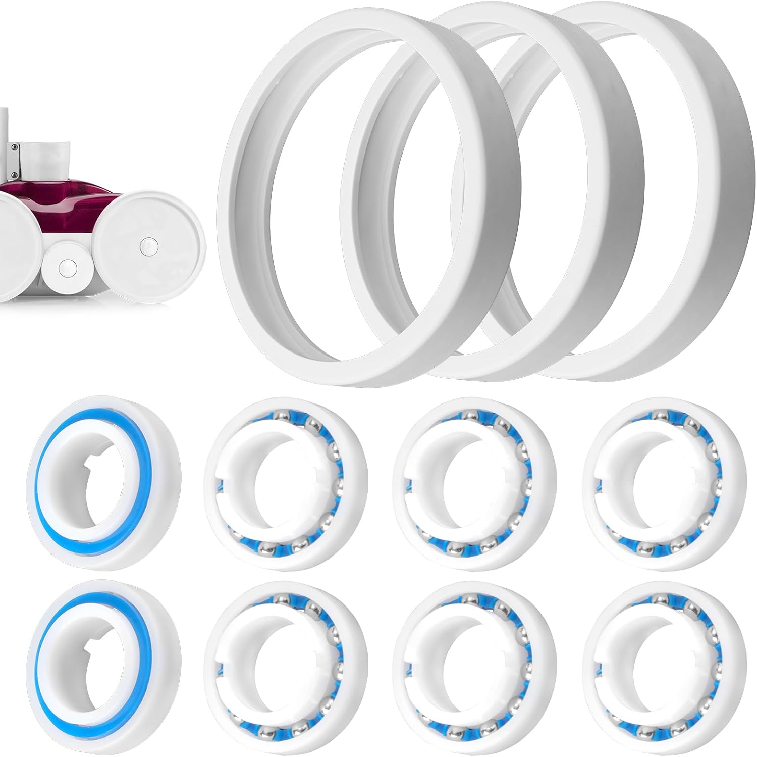 PEUTIER Pool Cleaner Tires & Wheel Bearings Replacement Kit for Polaris, 8pcs C60