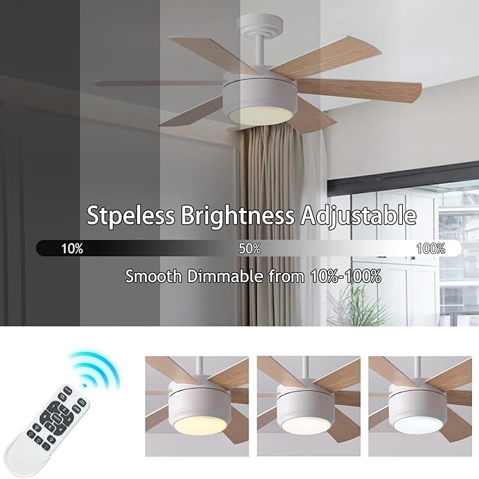 Ventilador de Techo 42 Pulgadas con Luz, Control Remoto y Ap miniatura 4