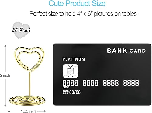 Miniatura 2 de 20 mini soportes para números de mesa, soporte para tarjetas de lugar en forma de corazón, soportes de fotos premium para mesas, soportes para