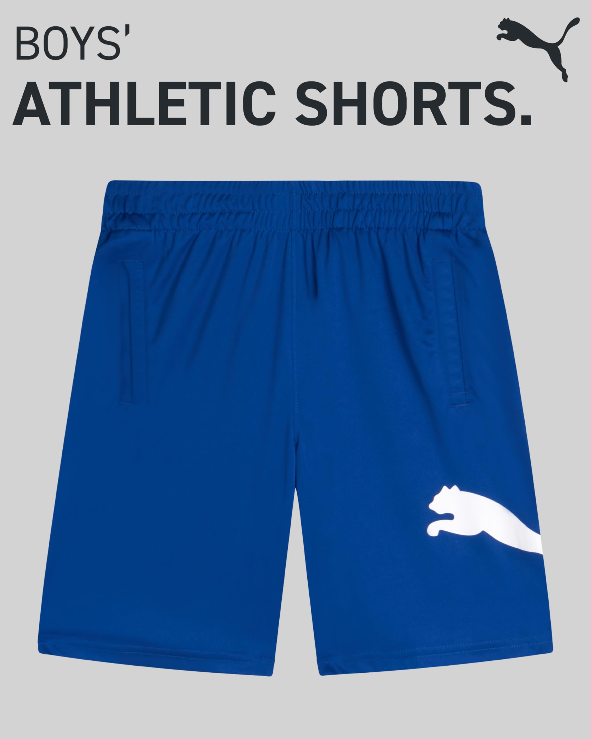 PUMA Boys Athletic Shorts - Quick Dry Breathable Interlock Performance Boys Basketball Shorts with Pockets (Sizes: 4-20), Size 10-12, Royal Blue