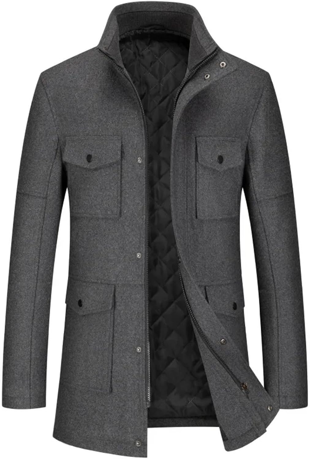 Men's Winter Woolen Business Casual Fashion Double Collar Coat Wool Blends Stand Collar Warm Trench Jackets