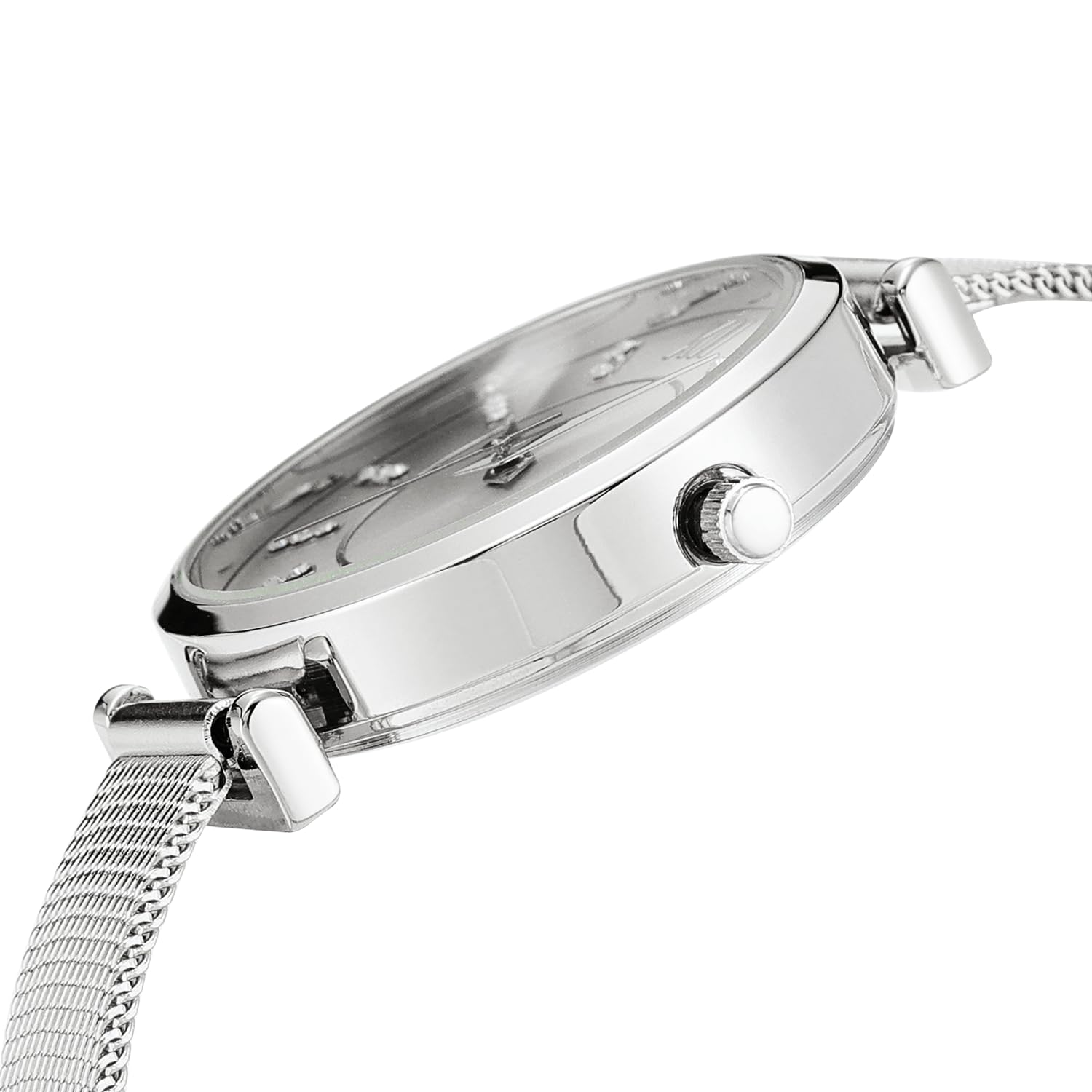 NUOVO Orologio argento con cristallo diamante, doppia fibbia di sicurezza, cinturino in rete alla moda ed elegante, Argentato, Moderno