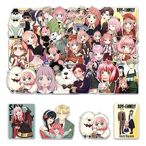 Image of FlyBuyHub Spy x Family Aesthetic Vinyl Journal Stickers for Phone Case, Laptop, Notebook, Dairy, Water Bottle, Etc Self-Adhesive Stickers Set of 50 Glossy and Waterproof Stickers (Spy x Famliy)