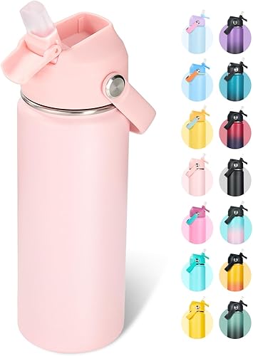 Miniatura 30 de Botella de agua de acero inoxidable aislada de 18 oz, de boca ancha, de doble pared con vacío, pajita de silicona, a prueba de sudor y fugas, termo