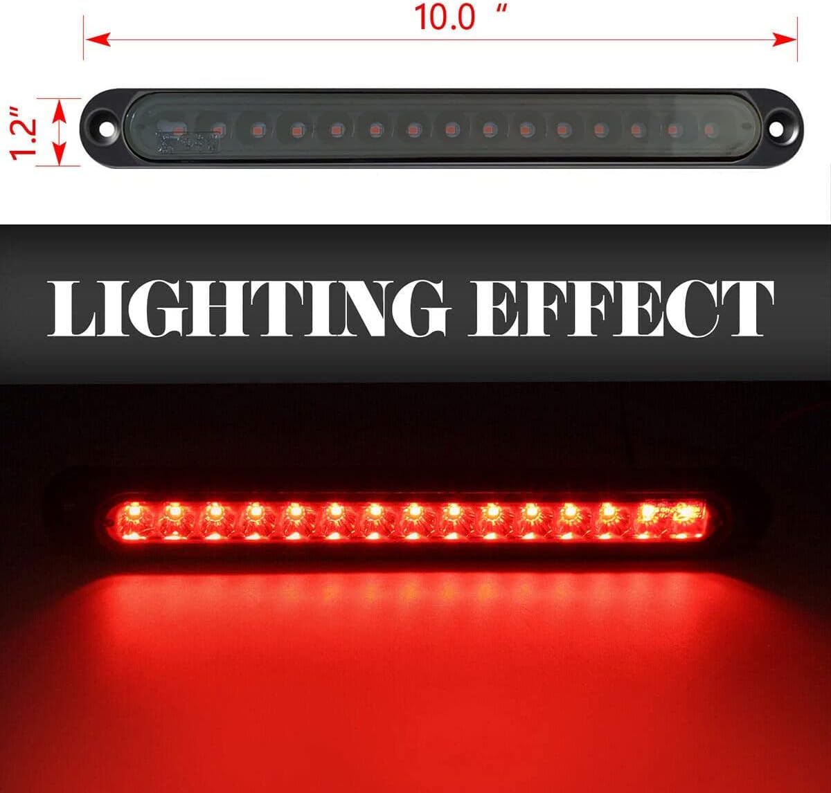 2PCS 10" 15 LED Red Trailer Light Bar for Park Stop Turn signals Tail Brake Light Waterproof Truck Trailer Marker ID Identification Bar Tail Light Bar (Red With Smoked)