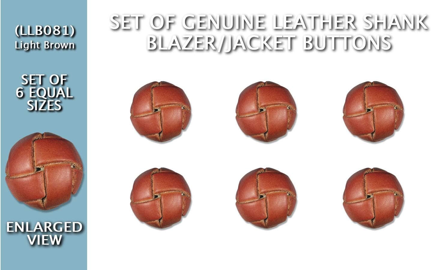 Absolute Magic Set of 6 (One Size) Genuine Leather Shank Blazer/Jacket Buttons (Light Brown) LLB081 (ø21.0mm in Diameter)