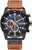 CURREN Mens Water Resistant Sport Chronograph Watches Military Multifunction Leather Quartz Wrist Watches Black Blue, Black, Chronograph,Quartz Movement