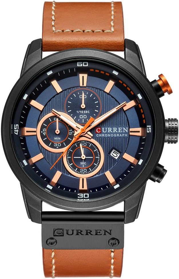 Men's Leather Strap Military Watches Men's Chronograph Waterproof Sport Wrist Date Quartz Wristwatch Gifts