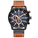 Men Leather Strap Military Watches Men's Chronograph Waterproof Sport Wrist Date Quartz Wristwatch Gifts