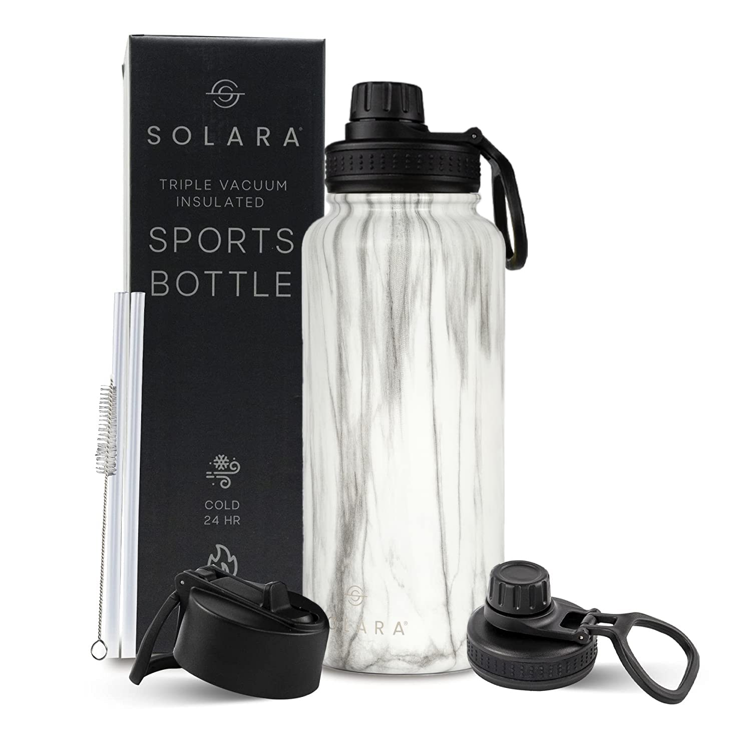 SOLARA Insulated Water Bottle 1 Litre, Hot Water Bottle, 1000ml Thermosteel Water Bottles for Travel, Home, Office, School, Gym, Adults, Water Bottle Hot and Cold, Sipper Bottle, Elegant Marble
