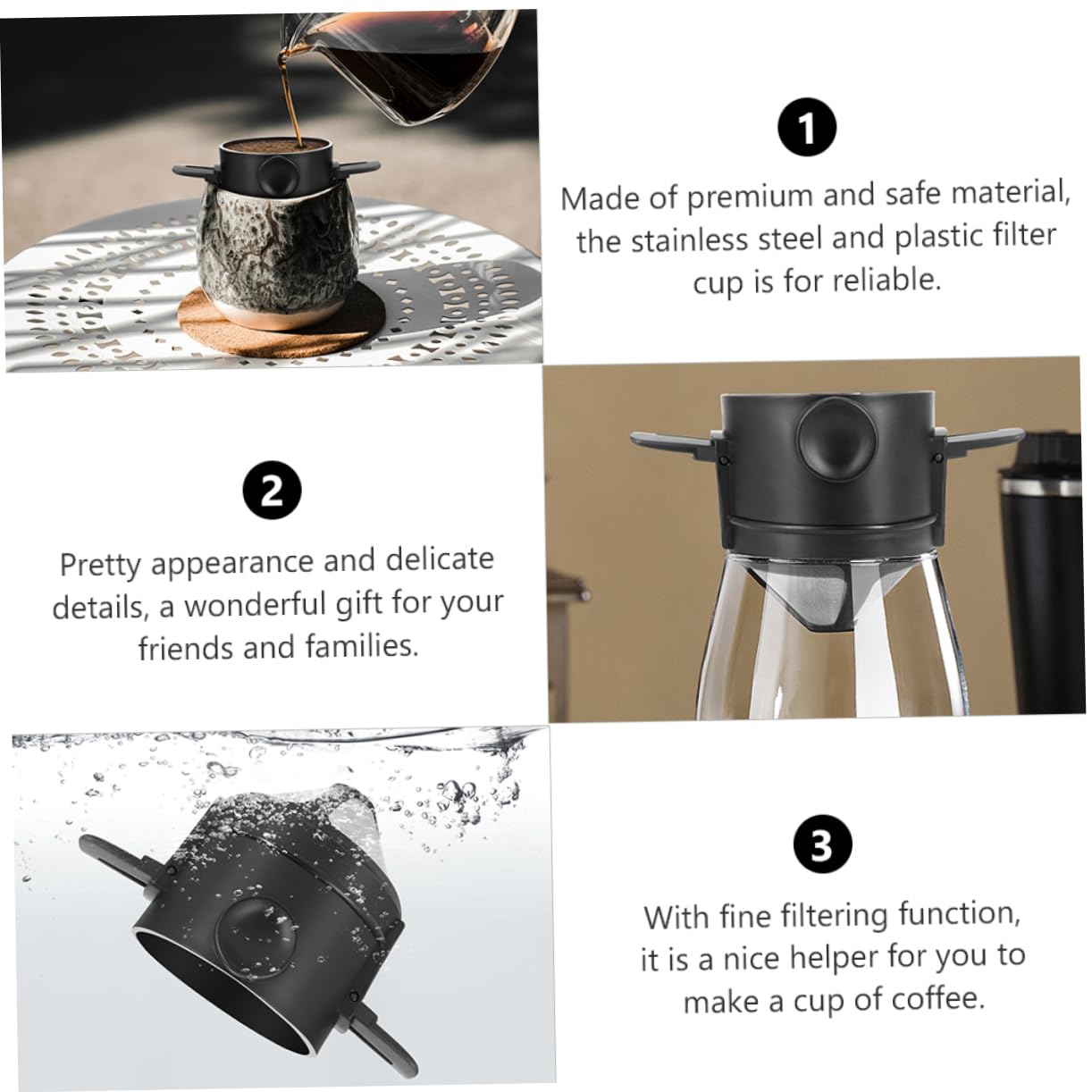 Zerodeko 3pcs Practical Coffee Filter Cup Manual Brewing Tool for Single Serve Coffee Travel and Camping Compact Design Easy to Use Smooth Consistency Reusable and Portable