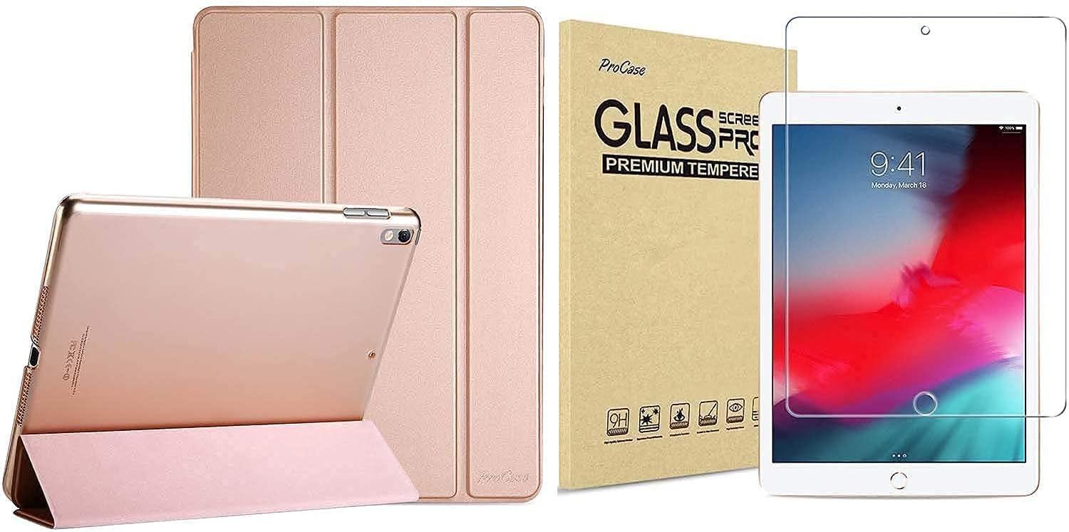 ProCase iPad Air 3 10.5" 2019 / iPad Pro 10.5" 2017 Rosegold Slim Hard Shell Case Bundle with Tempered Glass Screen Protector