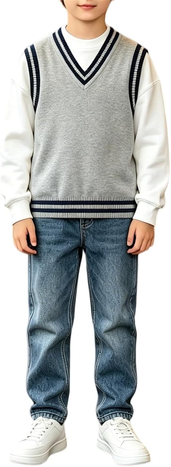 Boys Sweater Vest V Neck Argyle Sleeveless Uniform Knit Plaid Vests Kids Clothes Boys Sweater Vest