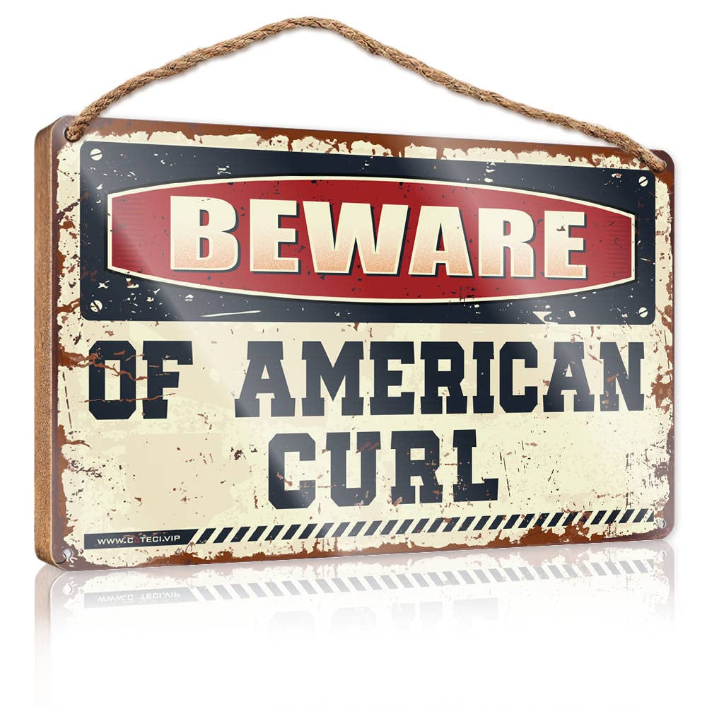 DTHA Door Sign For Bedroom Beware Of American Curl Wooden Sign Wood For Crafts Signs Work From Home Door Sign(23X35CM)