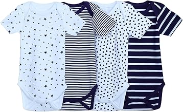 Baby Bodysuits – Unisex Short Sleeve 100% Cotton Vests – Pack of 3–5 – Soft & Breathable Fabric – Easy Change Snap Closures – Newborn to 24 M