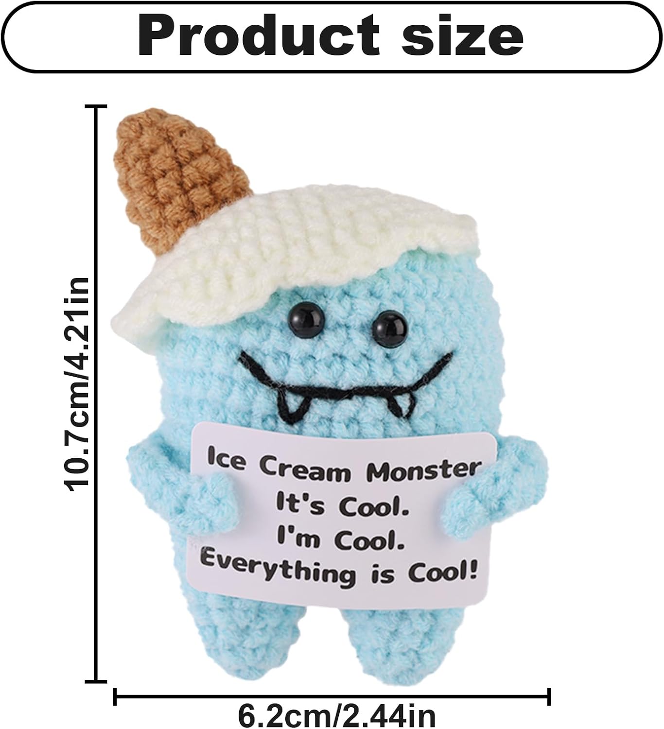 Monster, Cute Handmade Crochet Doll with Encouraging Cards Inspirational Emotional Plush Positive Support Gifts for Men Women - Image 2