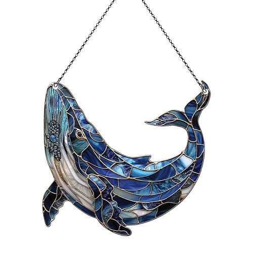 Whale Ornament Acrylic Window Hanging, Gift for Sea Animal Lovers, Home Wall Room Hanging Decor, Christmas Decorations - 6in