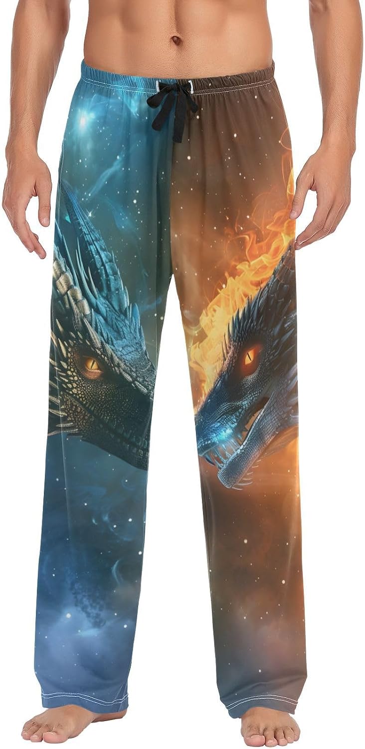 ALAZA Fire Dragon Water Dragon Men's Sleepwear Mens Pajama Pants Bottoms with Pockets, S