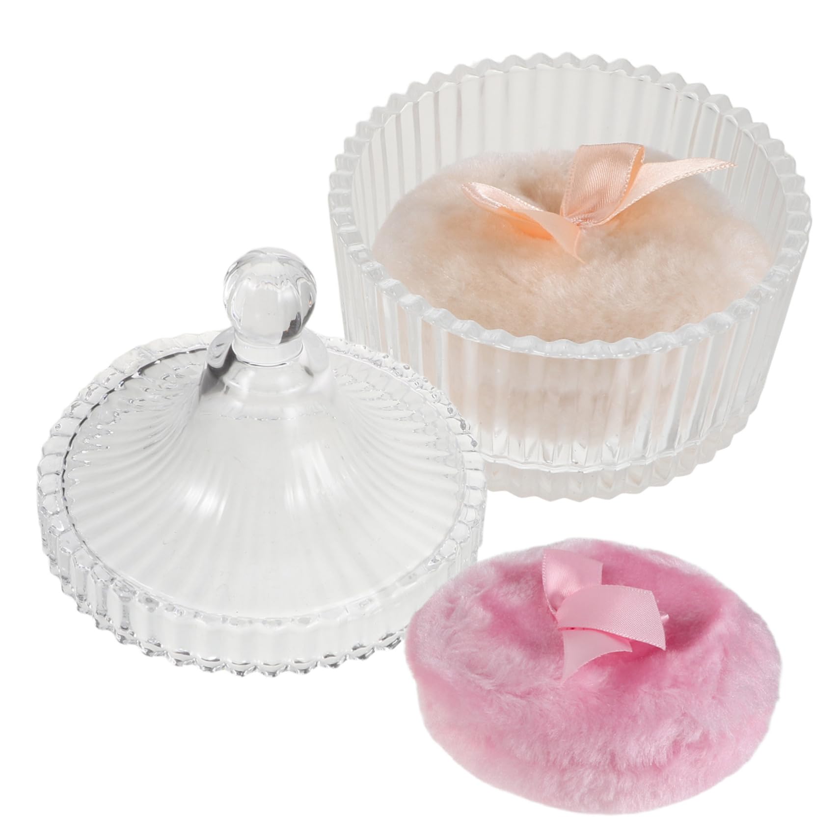 Talkumpuderquaste Satz mit Glasbox, 90x30mm, Beige und Rosa