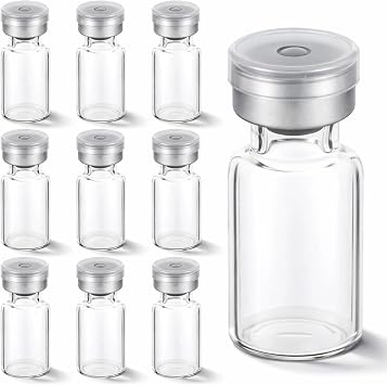 10 Pack 2ml Sealed Sample Vials, Empty Transparent Storage Glass Vials with Self-Healing Rubber Stopper Crimp Top Caps and Flip Top Cap