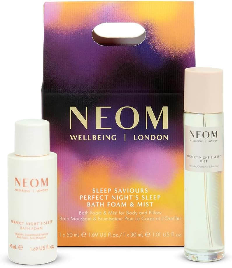 NEOM Sleep Saviours Gift Set I Perfect Night’s Sleep Bath Foam 50ml & Perfect Night’s Sleep Mist 30ml I 100% natural essential oils including lavender, chamomile and patchouli