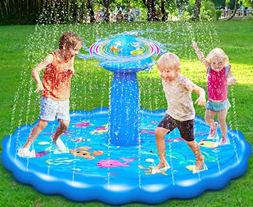 Splash Pads For Toddlers With 3D Rotatable Sprinkler For Kids Outdoor Play Mat Splash Pad For Kids Ages 4-8 Water Toys For Toddler Splash Pad For Dogs Pool Baby Pool Ideal For Summer Outside #TOP4