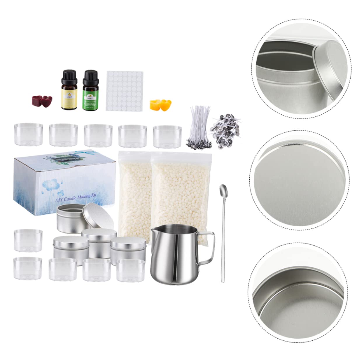 Tofficu Kit para Hacer Velas DIY Taza de Acero Inoxidable para Derretir Cera de Soja, Mango Antiquemaduras y Materiales Seguros para Manualidades en Casa