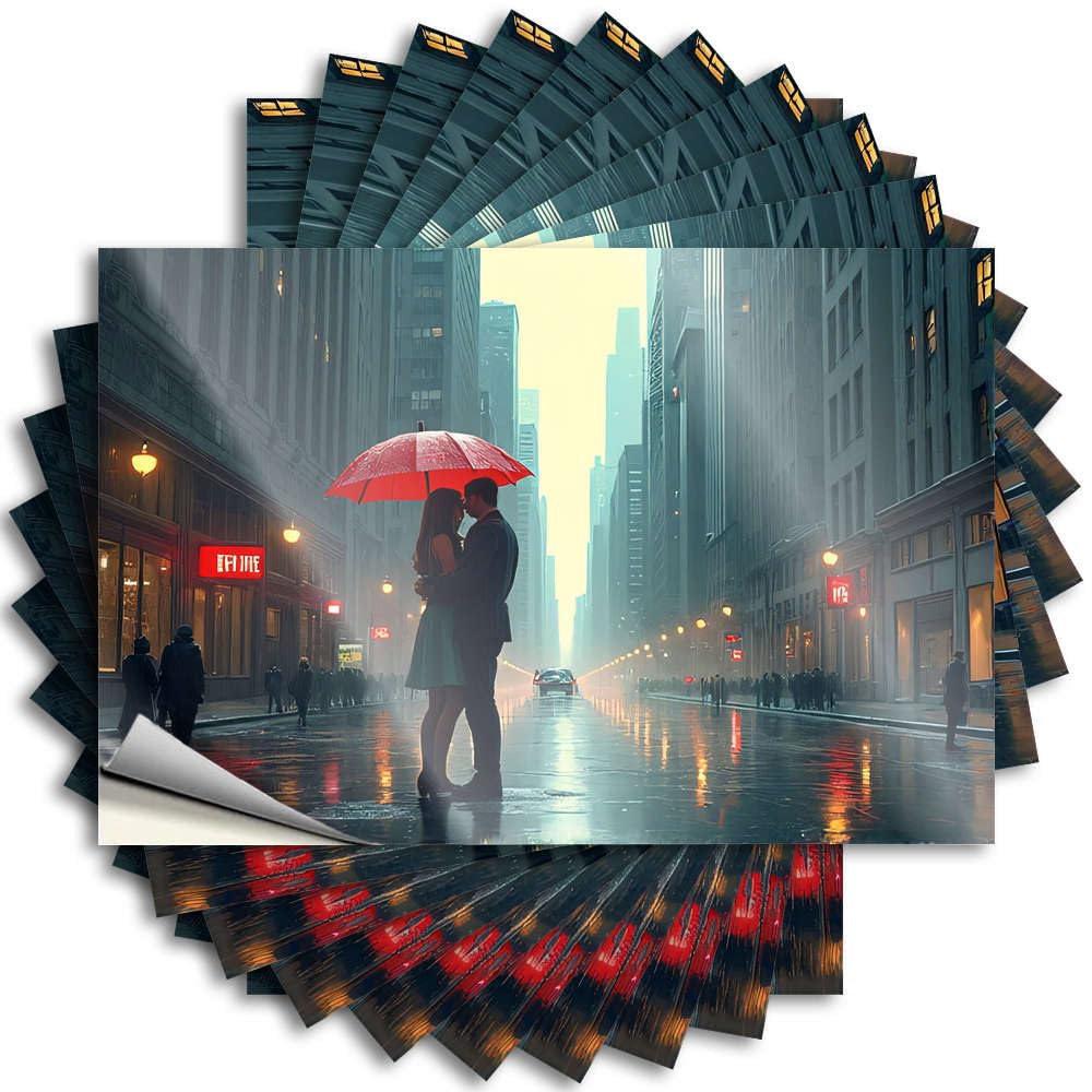 Front Door Decor Core Saying - A Couple Shares an Umbrella On A Rainy City Street Removable Decal Garage Easy Peel for Billiards(12X18CM)