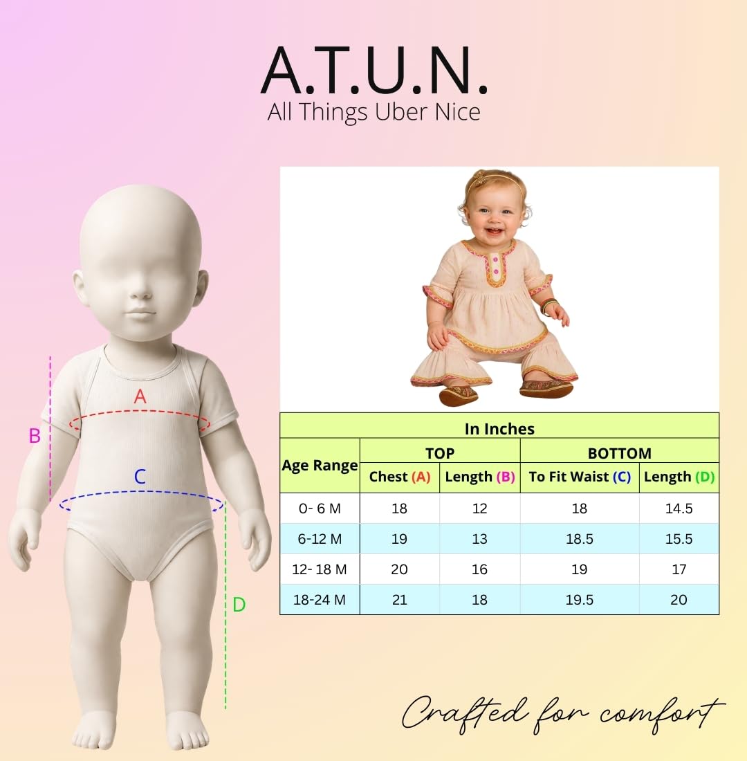 A.T.U.N. (ALL THINGS UBER NICE) Set di abbigliamento Kurti e Sharara in cotone per bambine | Set di abbigliamento tradizionale elegante morbido e traspirante per bambini