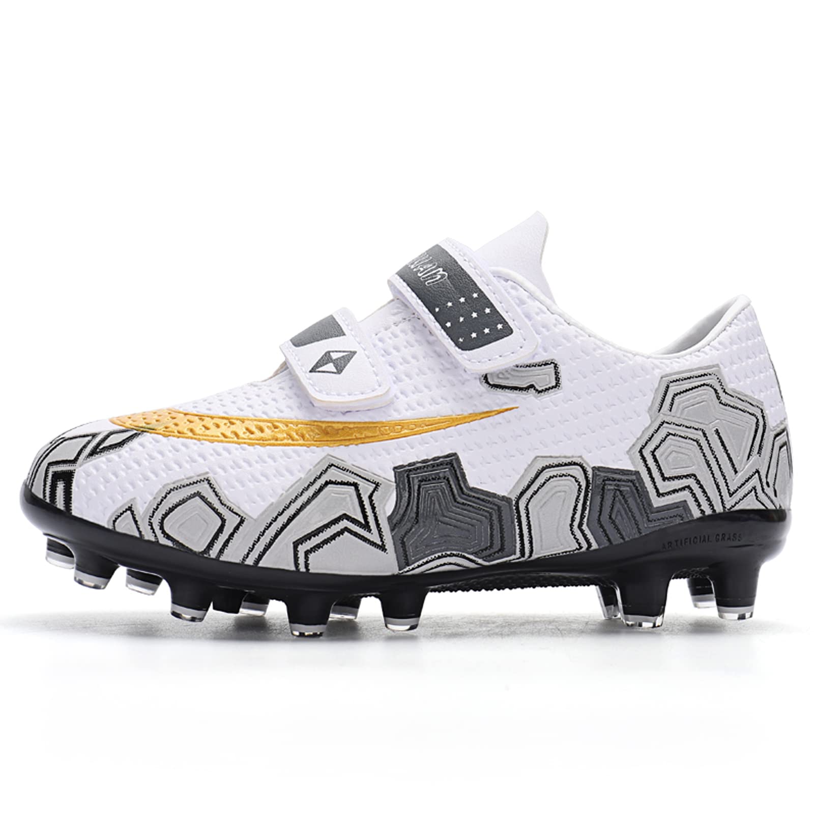 SOPMDH Kids Soccer Shoes White Football Cleats Non-Slip Football Shoes(Little Kid/Big Kid)